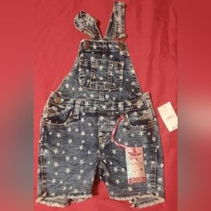 Brand New Vigoss girls stars jean overalls shorts size 4